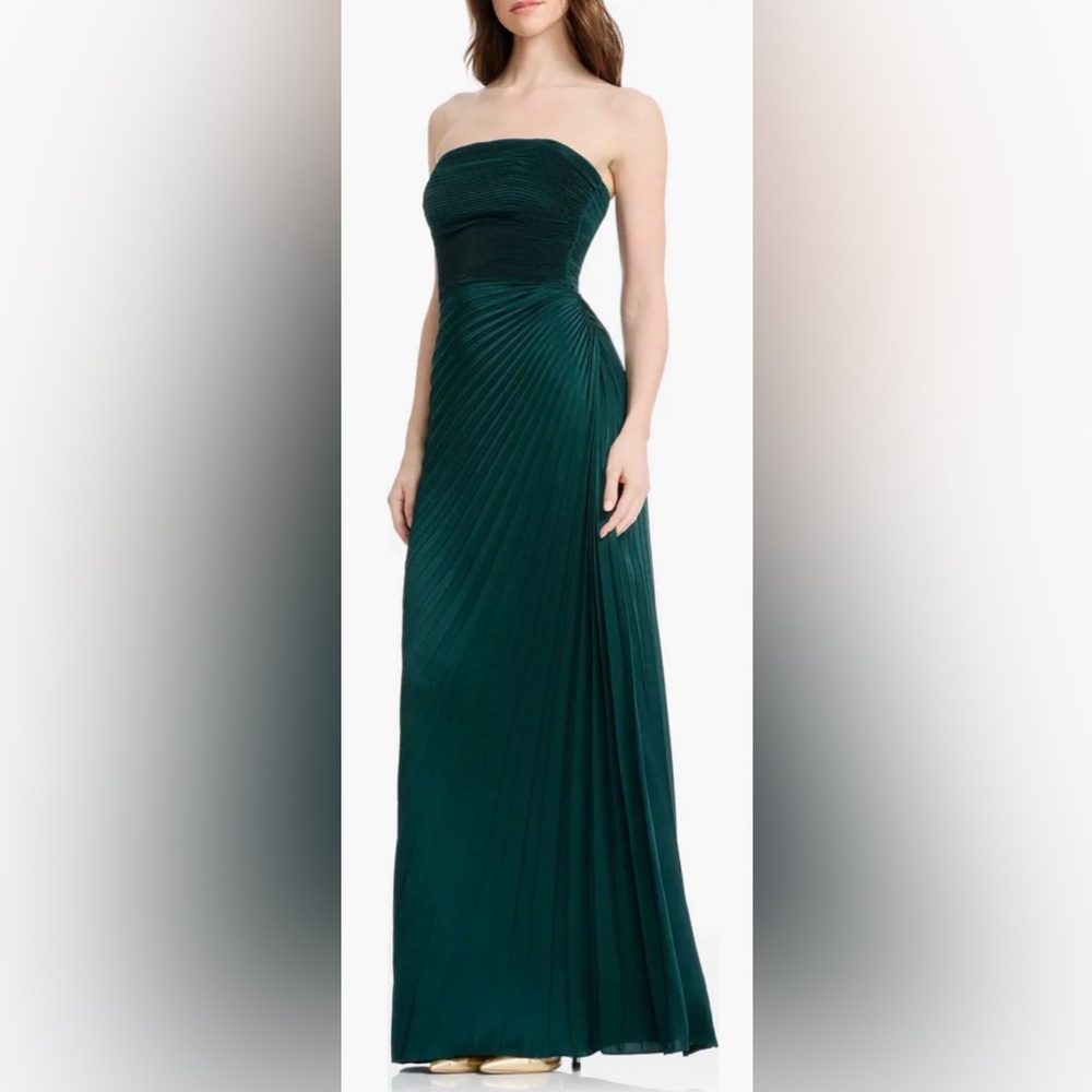 NEW Dress The Population Kinley Accordion Pleated Strapless Green pine sz L - Picture 2 of 9